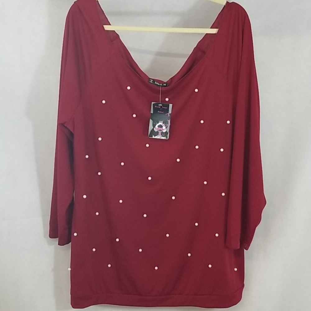 SHEIN Burgundy 3XL Top w/ Pearl Beads